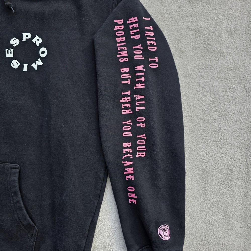 Broken Promises Hoodie Mens Medium Black Green Flaming Skull Problems Pullover - Picture 8 of 11